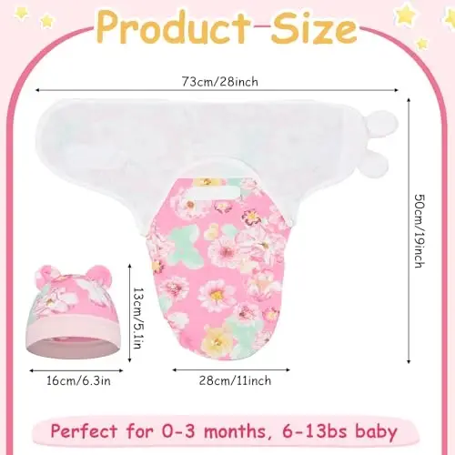 Ramede 6 Pack Swaddle Blanket with Hats for Baby Girl Boy 100% Cotton Swaddles 0-3 Months, Adjustable Breathable Skin Friendly Receiving Blanket Wrap, Essential for Newborns(Flower,Colorful) - 2