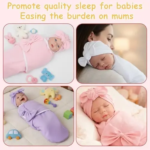Ramede 6 Pack Swaddle Blanket with Hats for Baby Girl Boy 100% Cotton Swaddles 0-3 Months, Adjustable Breathable Skin Friendly Receiving Blanket Wrap, Essential for Newborns - 5