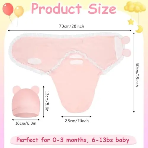 Ramede 6 Pack Swaddle Blanket with Hats for Baby Girl Boy 100% Cotton Swaddles 0-3 Months, Adjustable Breathable Skin Friendly Receiving Blanket Wrap, Essential for Newborns - 2