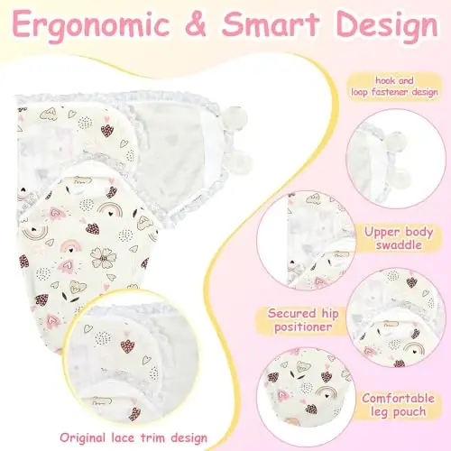 Ramede 6 Pack Swaddle Blanket with Hats for Baby Girl Boy 100% Cotton Swaddles 0-3 Months, Adjustable Breathable Skin Friendly Receiving Blanket Wrap, Essential for Newborns - 3