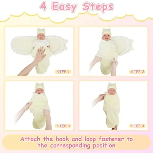 Ramede 6 Pack Swaddle Blanket with Hats for Baby Girl Boy 100% Cotton Swaddles 0-3 Months, Adjustable Breathable Skin Friendly Receiving Blanket Wrap, Essential for Newborns - 4