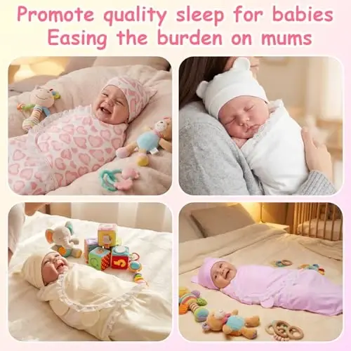 Ramede 6 Pack Swaddle Blanket with Hats for Baby Girl Boy 100% Cotton Swaddles 0-3 Months, Adjustable Breathable Skin Friendly Receiving Blanket Wrap, Essential for Newborns - 5