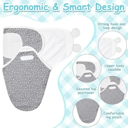 Ramede 6 Pack Swaddle Blanket with Hats Swaddle Outfit for 0-3 Months Newborn Sacks Soft Cotton Wearable Baby Shower Gifts for Girl and Boy - 2