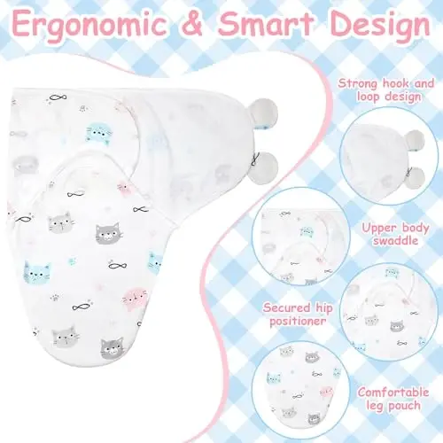 Ramede 6 Pack Swaddle Blanket with Hats Swaddle Outfit for 0-3 Months Newborn Sacks Soft Cotton Wearable Baby Shower Gifts for Girl and Boy - 3