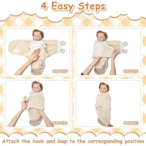 Ramede 6 Pack Swaddle Blanket with Hats Swaddle Outfit for 0-3 Months Newborn Sacks Soft Cotton Wearable Baby Shower Gifts for Girl and Boy - 9