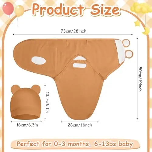 Ramede 6 Pack Swaddle Blanket with Hats Swaddle Outfit for 0-3 Months Newborn Sacks Soft Cotton Wearable Baby Shower Gifts for Girl and Boy - 3