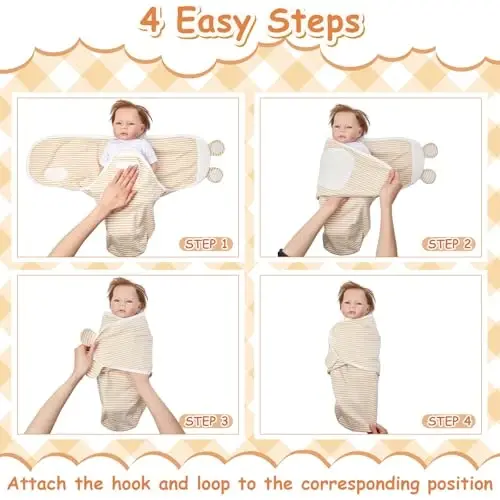 Ramede 6 Pack Swaddle Blanket with Hats Swaddle Outfit for 0-3 Months Newborn Sacks Soft Cotton Wearable Baby Shower Gifts for Girl and Boy - 4