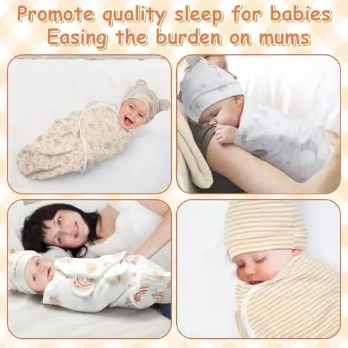 Ramede 6 Pack Swaddle Blanket with Hats Swaddle Outfit for 0-3 Months Newborn Sacks Soft Cotton Wearable Baby Shower Gifts for Girl and Boy - 5