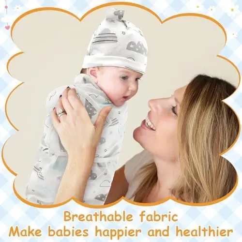 Ramede 6 Pack Swaddle Blanket with Hats for Baby Girl Boy 100% Cotton Swaddles 0-3 Months, Adjustable Breathable Skin Friendly Receiving Blanket Wrap, Essential for Newborns - 6