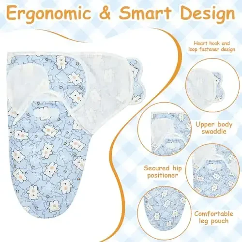 Ramede 6 Pack Baby Swaddle Blanket with Hats Sleep Swaddle for 0-3 Months Newborn Sacks Soft Cotton Wearable for Girl and Boy - 3