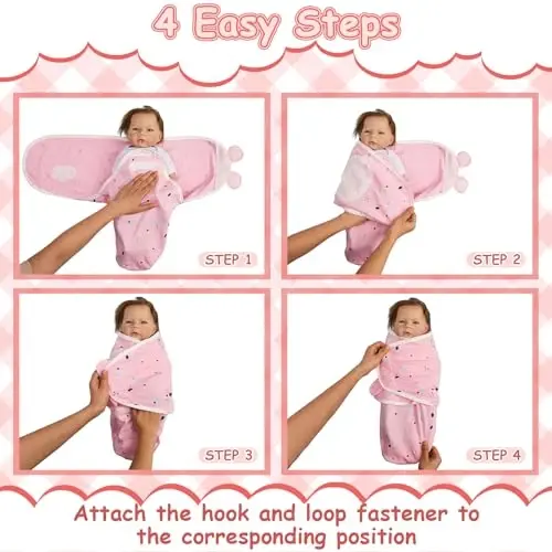 Ramede 6 Pack Swaddle Blanket with Hats for Baby Girl Boy 100% Cotton Swaddles 0-3 Months, Adjustable Breathable Skin Friendly Receiving Blanket Wrap, Essential for Newborns - 4