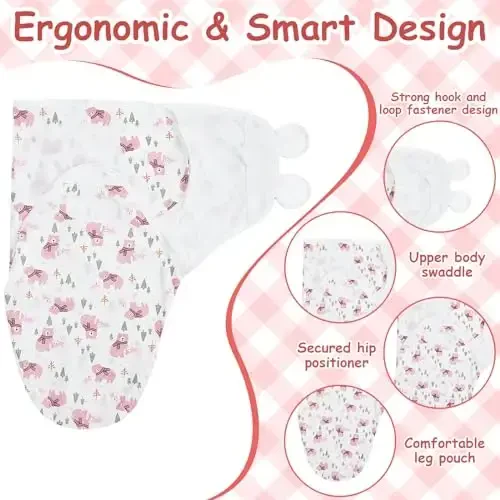 Ramede 6 Pack Baby Swaddle Blanket with Hats Sleep Swaddle for 0-3 Months Newborn Sacks Soft Cotton Wearable for Girl and Boy - 3