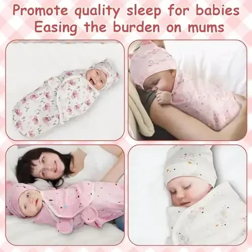 Ramede 6 Pack Baby Swaddle Blanket with Hats Sleep Swaddle for 0-3 Months Newborn Sacks Soft Cotton Wearable for Girl and Boy - 5