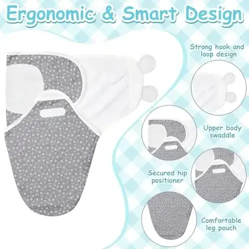 Ramede 6 Pack Swaddle Blanket with Hats for Baby Girl Boy 100% Cotton Swaddles 0-3 Months, Adjustable Breathable Skin Friendly Receiving Blanket Wrap, Essential for Newborns - 2