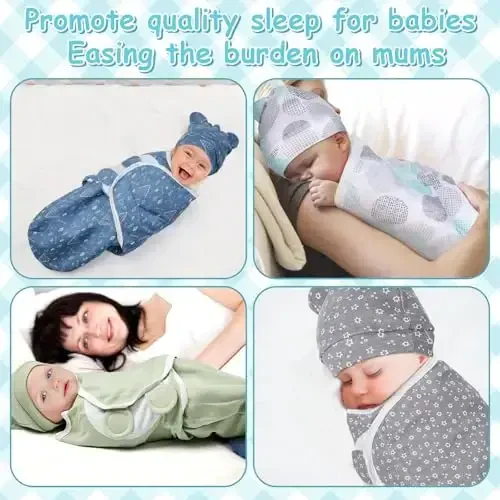 Ramede 6 Pack Swaddle Blanket with Hats for Baby Girl Boy 100% Cotton Swaddles 0-3 Months, Adjustable Breathable Skin Friendly Receiving Blanket Wrap, Essential for Newborns - 5