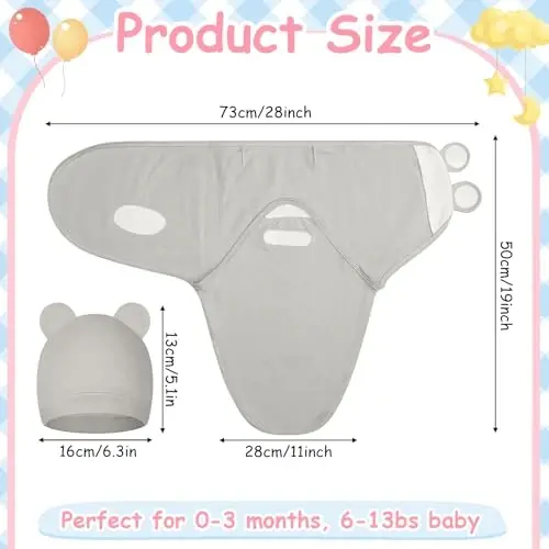 Ramede 6 Pack Swaddle Blanket with Hats for Baby Girl Boy 100% Cotton Swaddles 0-3 Months, Adjustable Breathable Skin Friendly Receiving Blanket Wrap, Essential for Newborns - 2