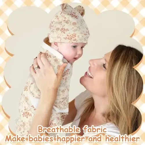 Ramede 6 Pack Swaddle Blanket with Hats for Baby Girl Boy 100% Cotton Swaddles 0-3 Months, Adjustable Breathable Skin Friendly Receiving Blanket Wrap, Essential for Newborns - 6