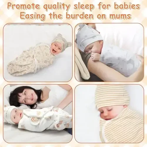 Ramede 6 Pack Swaddle Blanket with Hats Swaddle Outfit for 0-3 Months Newborn Sacks Soft Cotton Wearable Baby Shower Gifts for Girl and Boy - 8