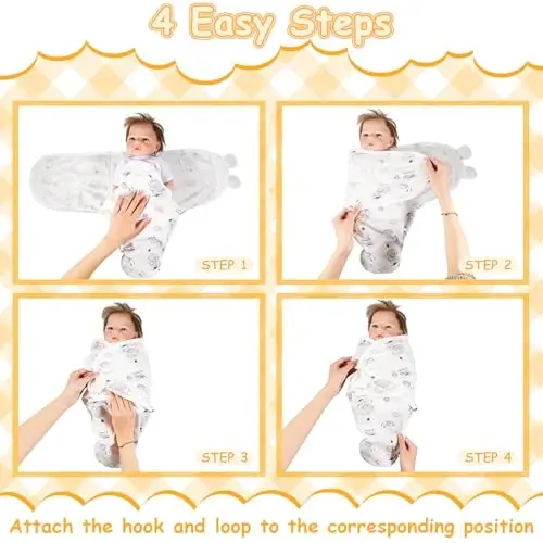 Ramede 6 Pack Swaddle Blanket with Hats for Baby Girl Boy 100% Cotton Swaddles 0-3 Months, Adjustable Breathable Skin Friendly Receiving Blanket Wrap, Essential for Newborns - 4