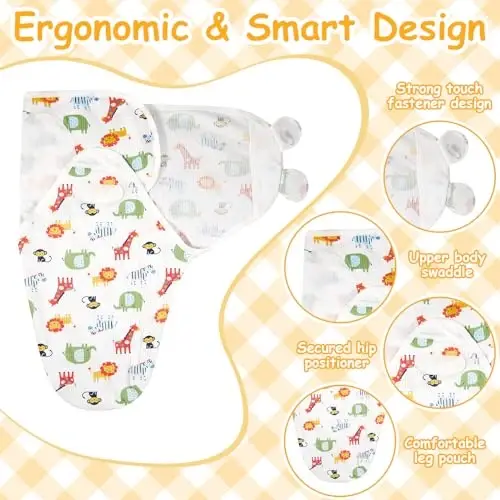 Ramede 6 Pack Baby Swaddle Blanket with Hats Sleep Swaddle for 0-3 Months Newborn Sacks Soft Cotton Wearable for Girl and Boy - 3