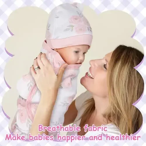 Ramede 6 Pack Swaddle Blanket with Hats for Baby Girl Boy 100% Cotton Swaddles 0-3 Months, Adjustable Breathable Skin Friendly Receiving Blanket Wrap, Essential for Newborns - 6