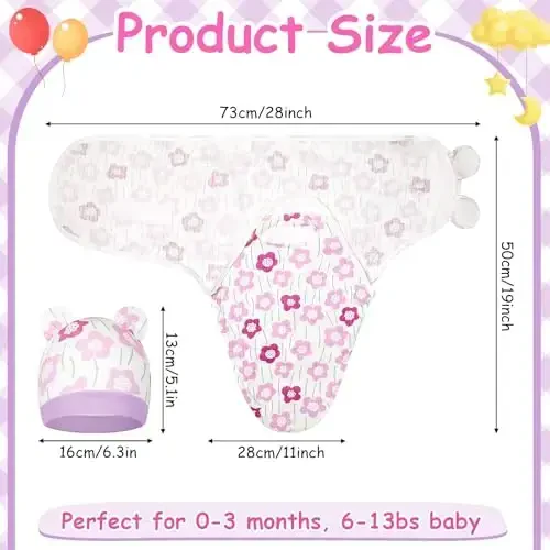Ramede 6 Pack Baby Swaddle Blanket with Hats Sleep Swaddle for 0-3 Months Newborn Sacks Soft Cotton Wearable for Girl and Boy - 2
