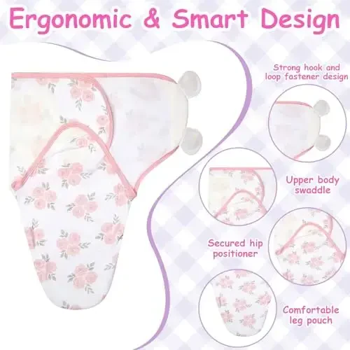 Ramede 6 Pack Baby Swaddle Blanket with Hats Sleep Swaddle for 0-3 Months Newborn Sacks Soft Cotton Wearable for Girl and Boy - 3