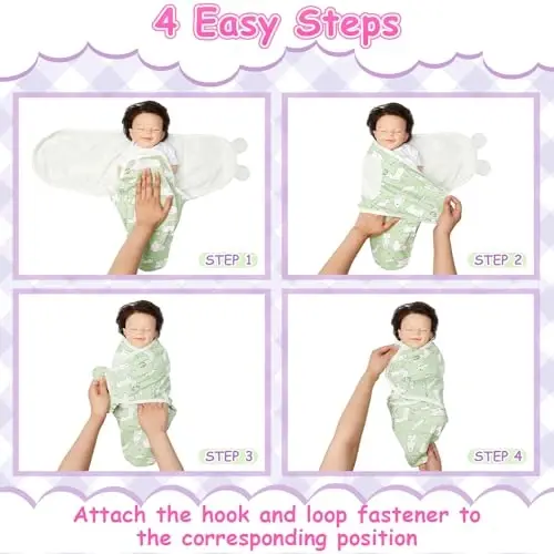 Ramede 6 Pack Baby Swaddle Blanket with Hats Sleep Swaddle for 0-3 Months Newborn Sacks Soft Cotton Wearable for Girl and Boy - 4