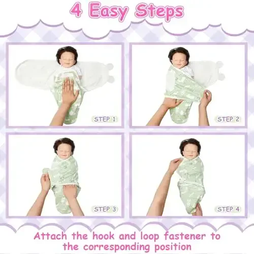 Ramede 6 Pack Baby Swaddle Blanket with Hats Sleep Swaddle for 0-3 Months Newborn Sacks Soft Cotton Wearable for Girl and Boy - 4