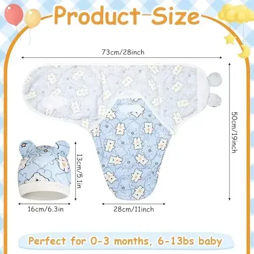 Ramede 6 Pack Swaddle Blanket with Hats for Baby Girl Boy 100% Cotton Swaddles 0-3 Months, Adjustable Breathable Skin Friendly Receiving Blanket Wrap, Essential for Newborns - RAMEDE (1)