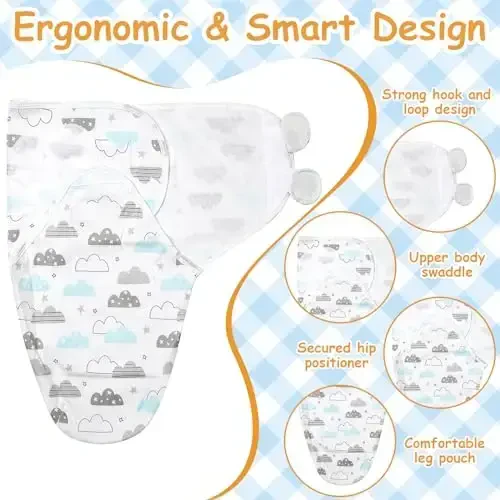 Ramede 6 Pack Swaddle Blanket with Hats for Baby Girl Boy 100% Cotton Swaddles 0-3 Months, Adjustable Breathable Skin Friendly Receiving Blanket Wrap, Essential for Newborns - 3
