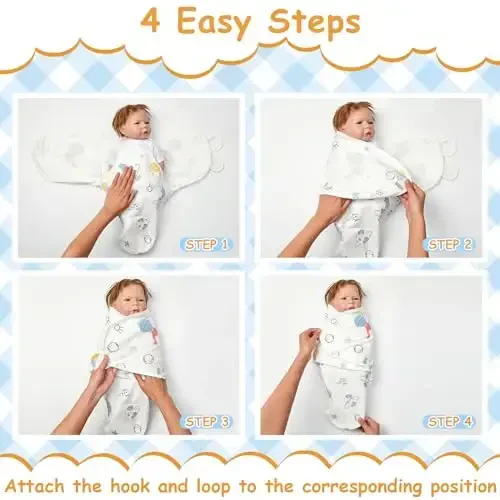 Ramede 6 Pack Swaddle Blanket with Hats for Baby Girl Boy 100% Cotton Swaddles 0-3 Months, Adjustable Breathable Skin Friendly Receiving Blanket Wrap, Essential for Newborns - 4