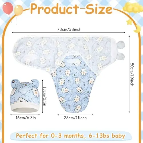 Ramede 6 Pack Swaddle Blanket with Hats for Baby Girl Boy 100% Cotton Swaddles 0-3 Months, Adjustable Breathable Skin Friendly Receiving Blanket Wrap, Essential for Newborns - RAMEDE (1)