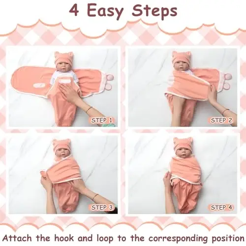 Ramede 6 Pack Swaddle Blanket with Hats for Baby Girl Boy 100% Cotton Swaddles 0-3 Months, Adjustable Breathable Skin Friendly Receiving Blanket Wrap, Essential for Newborns - 4