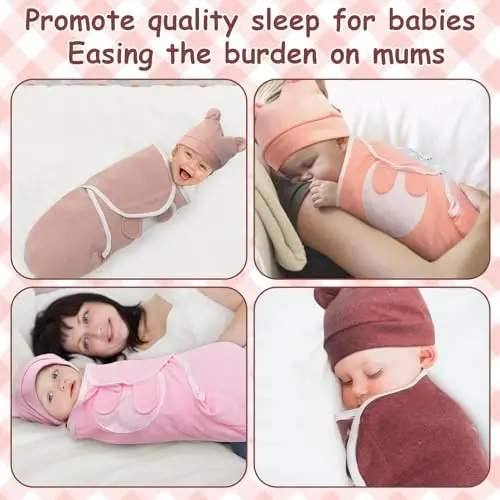 Ramede 6 Pack Swaddle Blanket with Hats for Baby Girl Boy 100% Cotton Swaddles 0-3 Months, Adjustable Breathable Skin Friendly Receiving Blanket Wrap, Essential for Newborns - 5