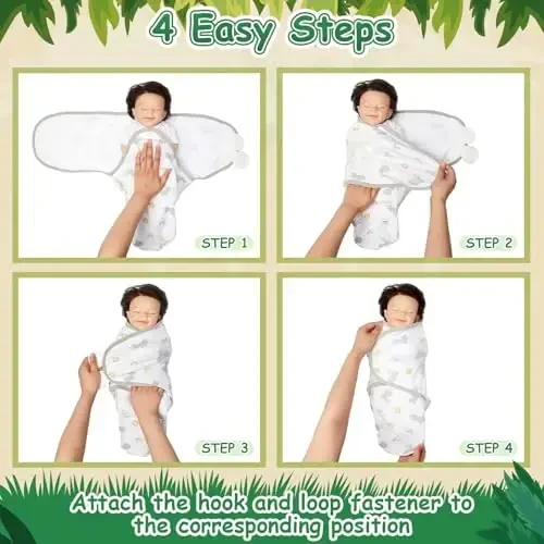 Ramede 6 Pack Swaddle Blanket with Hats for Baby Girl Boy 100% Cotton Swaddles 0-3 Months, Adjustable Breathable Skin Friendly Receiving Blanket Wrap, Essential for Newborns - 4