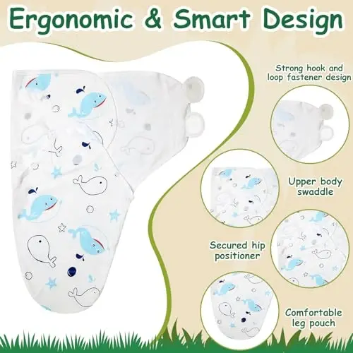 Ramede 6 Pack Swaddle Blanket with Hats for Baby Girl Boy 100% Cotton Swaddles 0-3 Months, Adjustable Breathable Skin Friendly Receiving Blanket Wrap, Essential for Newborns - 3