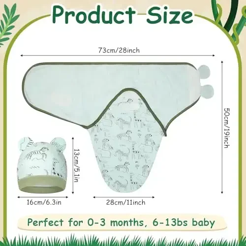 Ramede 6 Pack Baby Swaddle Blanket with Hats Sleep Swaddle for 0-3 Months Newborn Sacks Soft Cotton Wearable for Girl and Boy - 2
