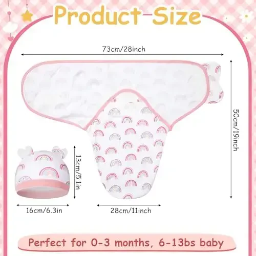 Ramede 6 Pack Swaddle Blanket with Hats for Baby Girl Boy 100% Cotton Swaddles 0-3 Months, Adjustable Breathable Skin Friendly Receiving Blanket Wrap, Essential for Newborns - RAMEDE (1)