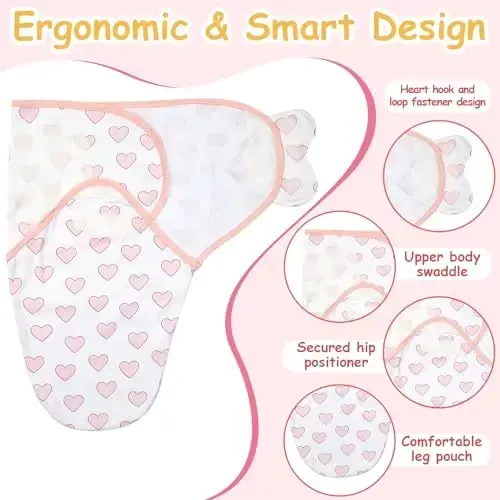 Ramede 6 Pack Baby Swaddle Blanket with Hats Sleep Swaddle for 0-3 Months Newborn Sacks Soft Cotton Wearable for Girl and Boy - 3