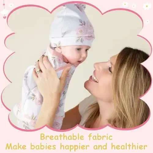 Ramede 6 Pack Baby Swaddle Blanket with Hats Sleep Swaddle for 0-3 Months Newborn Sacks Soft Cotton Wearable for Girl and Boy - 6