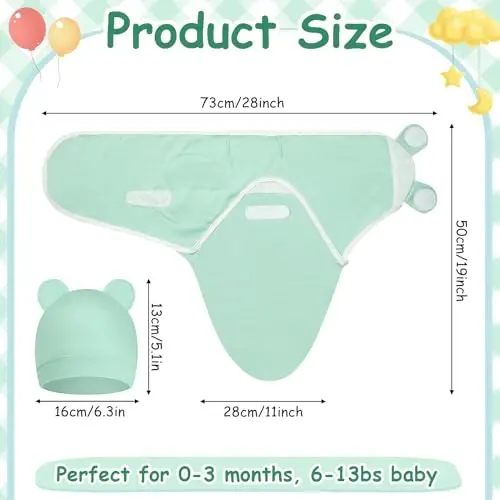 Ramede 6 Pack Swaddle Blanket with Hats for Baby Girl Boy 100% Cotton Swaddles 0-3 Months, Adjustable Breathable Skin Friendly Receiving Blanket Wrap, Essential for Newborns - 3