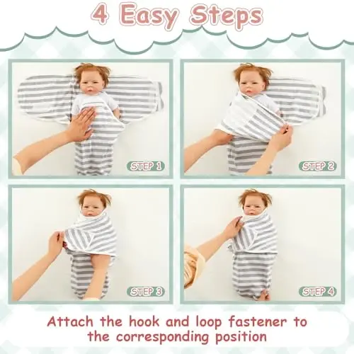 Ramede 6 Pack Swaddle Blanket with Hats for Baby Girl Boy 100% Cotton Swaddles 0-3 Months, Adjustable Breathable Skin Friendly Receiving Blanket Wrap, Essential for Newborns - 5