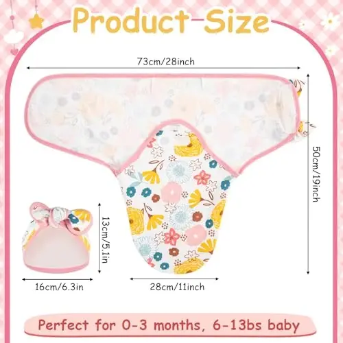 Ramede 6 Pack Swaddle Blanket with Hats for Baby Girl Boy 100% Cotton Swaddles 0-3 Months, Adjustable Breathable Skin Friendly Receiving Blanket Wrap, Essential for Newborns - 3