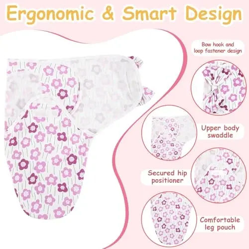 Ramede 6 Pack Swaddle Blanket with Hats for Baby Girl Boy 100% Cotton Swaddles 0-3 Months, Adjustable Breathable Skin Friendly Receiving Blanket Wrap, Essential for Newborns - 4