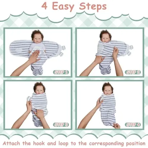 Ramede 6 Pack Swaddle Blanket with Hats for Baby Girl Boy 100% Cotton Swaddles 0-3 Months, Adjustable Breathable Skin Friendly Receiving Blanket Wrap, Essential for Newborns(Cloud,Grey) - 4