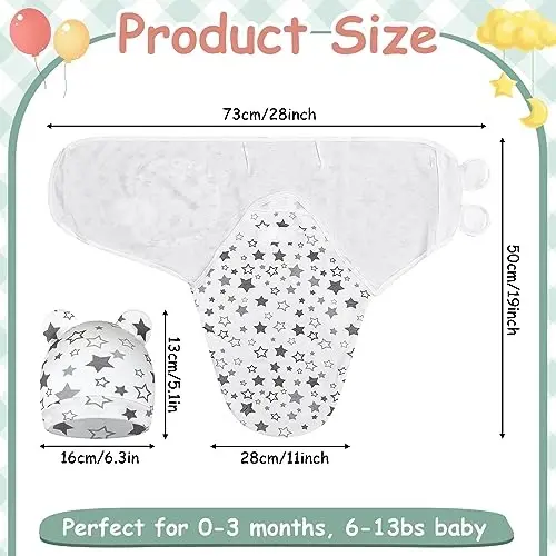 Ramede 6 Pack Swaddle Blanket with Hats Swaddle Outfit for 0-3 Months Newborn Sacks Soft Cotton Wearable Baby Shower Gifts for Girl and Boy - 2
