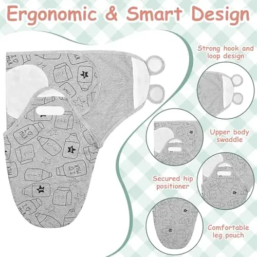 Ramede 6 Pack Swaddle Blanket with Hats Swaddle Outfit for 0-3 Months Newborn Sacks Soft Cotton Wearable Baby Shower Gifts for Girl and Boy - 3