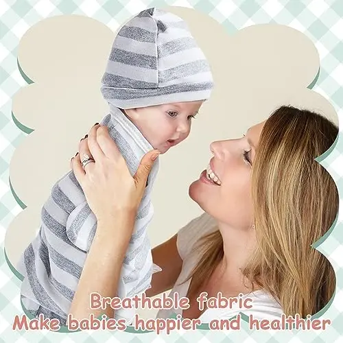 Ramede 6 Pack Swaddle Blanket with Hats Swaddle Outfit for 0-3 Months Newborn Sacks Soft Cotton Wearable Baby Shower Gifts for Girl and Boy - 6