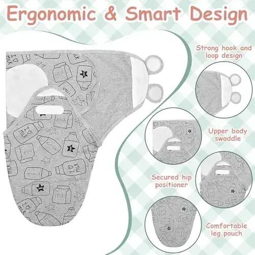 Ramede 6 Pack Swaddle Blanket with Hats Swaddle Outfit for 0-3 Months Newborn Sacks Soft Cotton Wearable Baby Shower Gifts for Girl and Boy - 3